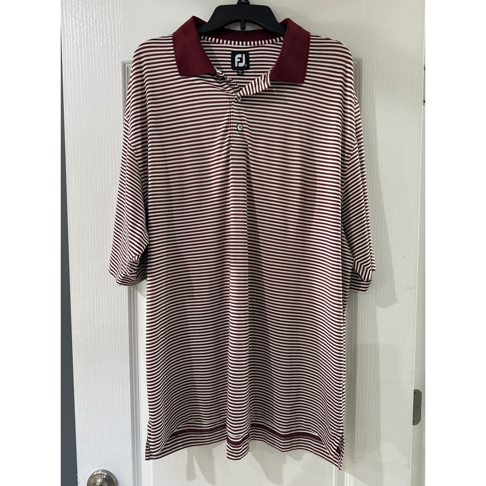 FootJoy Mens ProDry Golf Polo Shirt XL Maroon White Striped Short Sleeve Stretch